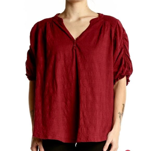 Free People ruched sleeve top, womens oversize xs short sleeve peasant blouse - Picture 12 of 12